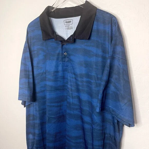 Foundry Blue Black Stripe Collared Tall Polo 3XLT - Picture 2 of 3
